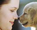 Girl and puppy face to face