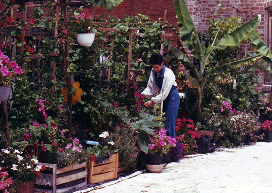 Shirley tending her garden