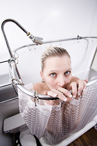 Woman in shower with dangers of chlorine